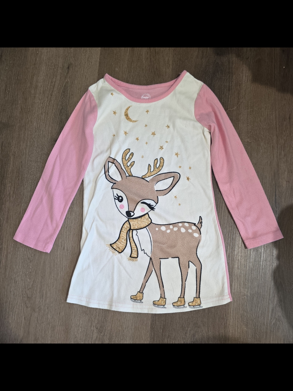 Kids Long-Sleeve Pink & White Deer Graphic Top